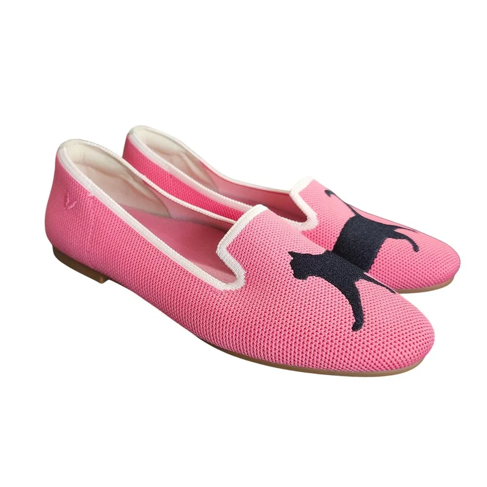 VIVAIA Cat Knit Loafers Pink Black Slip On Flats EU 35 Women's Washable Shoes